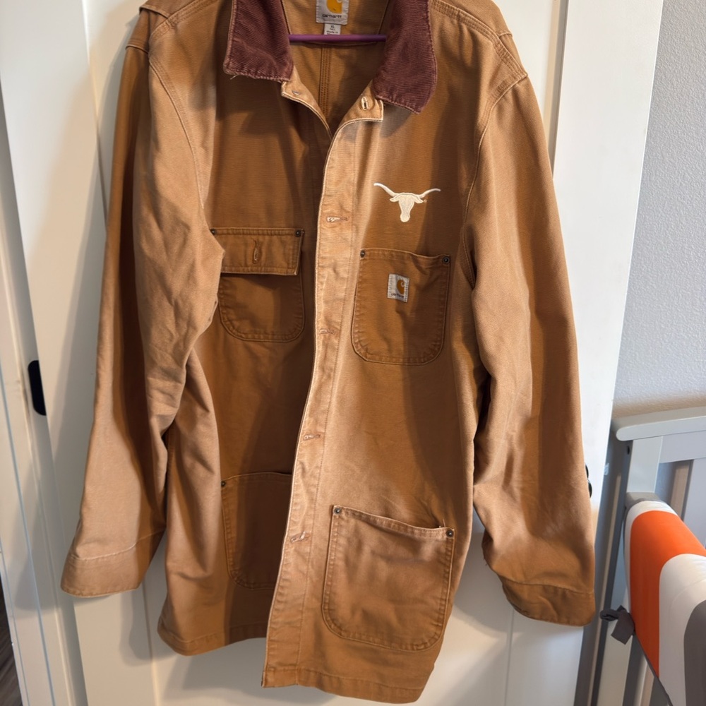 Carhartt Brown Canvas Shirt Jacket with Maroon Corduroy Collar